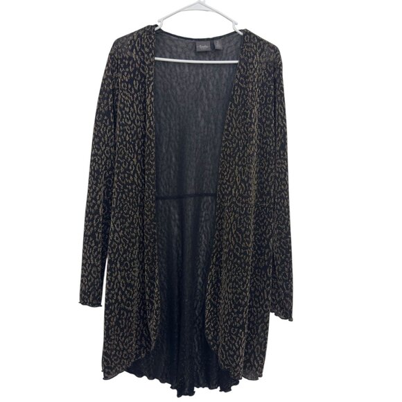 Chicos Traveler Open Front Leopard Print Cardigan Women SZ 2 Metallic Black Gold - Picture 10 of 10